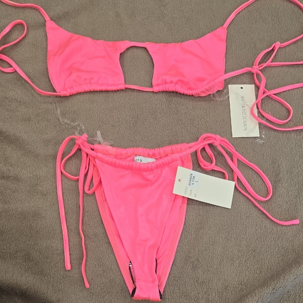 Hot & Delicious Neon Pink Cutout Bikini Set HGC6467A Hot Pink Large
